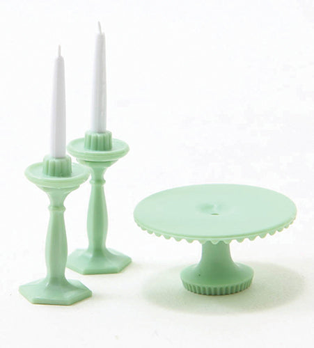 Clear Cake Stand and Candlestick Set